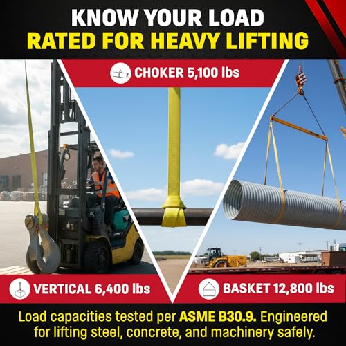 DD Sling 2 Inch x 4 Foot Nylon Lifting Sling – USA Made, 6,400 lb Vertical, 5,100 lb Choker, 12,800 lb Basket – 2-Ply Heavy Duty 900 Webbing, Type 3 Flat Eye & Eye Rigging Sling | 6,400 lb Vertical, 5,100 lb Choker, 12,800 lb Basket – 2-Ply Heavy Duty 900