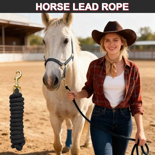 5/8" x 8' Nylon Horse Lead Rope with Cast Iron Hardware (Black) | Durable nylon material, cast iron hardware, ideal for daily use, training and showing. - color: Black