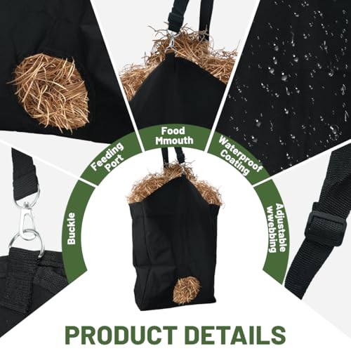 3 Pcs Hay Feeder for Goat, Slow Feed Hay Bags for Goats, Horses, Sheep, Donkey, Premium Nylon Goat Feeder Less Hay Waste Tote Bag with Large Opening for Easy Filling