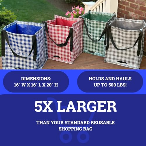 DURASACK Heavy Duty Storage Tote Bag 22-Gallon, Gingham Multi, Pack of 4 | Moving Bag Utility Tote for Laundry, Moving & Home Storage, Reusable Self-Standing Design, Holds up to 500 Pounds - color: Gingham Multicolored, size: Pack of 4