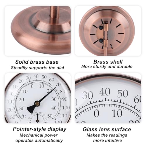 4inch/10.16cm Indoor Thermometer and Humidity Gauge, Indoor Thermometer Hygrometer Gauge with Humidity Reading Monitor Brass Dial with Stand Battery-Free for Home Room Desk Office Bedroom - color: copper, style: Style 3