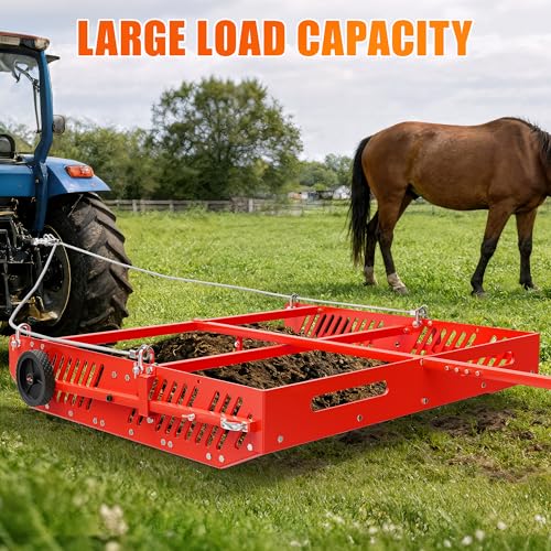 Red Horse Manure Scoop Tow Behind, 2-in-1 Tow Behind Manure Collector & Horse Paddock Cleaner, Pull Behind Pasture Manure Scoop for ATV UTV Tractor, Heavy Duty Horse Pasture Cleaner Yard Sweeper