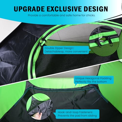 Tetuga Brooder Box for Chick Starter Kit, Chicken Brooder Up to 15 Chicks | Pop-Up Chicken Brooder Pen with Breathable Mesh Easy Fold Storage, Indoor Outdoor Use for Chick, Duck And Quail,Green - color: Chicken Brooder Tent,Green