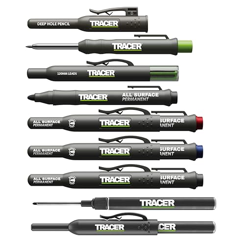 Tracer 8 Piece Construction Marker Kit - Carpenter Pencil Set | Deep hole marking pen, clog-free construction markers, 2.8mm leads, magnetic storage case - style: 8pc Set