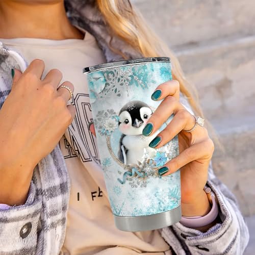 SANDJEST Penguin Tumbler 20oz Stainless Steel Insulated Coffee Travel Mug Cup for Women Girls Penguin Gifts for Birthday Christmas - color: Penguin