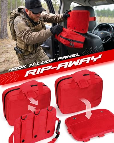 LIVANS Medical Bag, First Aid Bag Empty for Emergency & Trauma Kits | Molle Quick Release Design, Headrest Mount, Includes Flag and Cross Patch,Versatile for Tactical, Camping, Hiking and Travel - color: Red