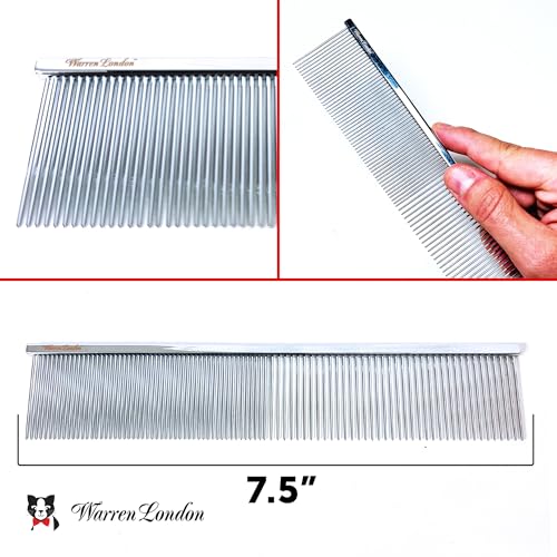 Warren London Cool Cat Greyhound Style Comb – 7.5" Professional Copper Cat Grooming Comb with Fine & Coarse Teeth, Rounded Pins for Detangling/Sensitive Skin, Deshedding & Dematting - style: Cool Cat Comb