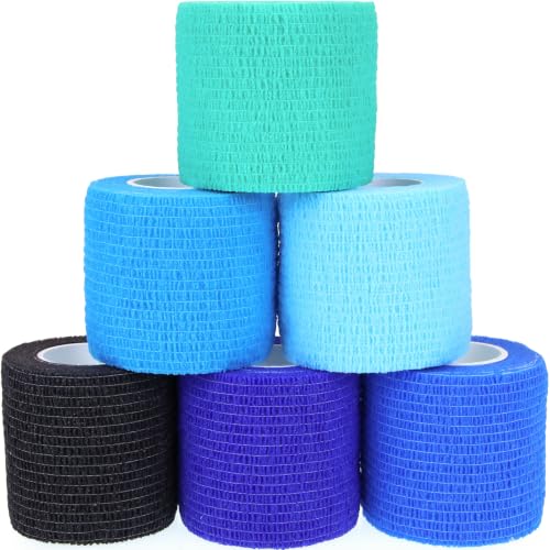 Self Adhesive Bandage Wrap Animal Cohesive Bandage Self Adherent Wrap First Aid Tape for Dogs Cats Horses Birds & Wrist Healing Ankle Sprain (2 Inch Blue Change 6 Rolls) - color: 2 Inch Blue Change 6 Rolls