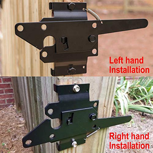 JIAHOO Post Mount Gate Latch for Wooden Fence - Heavy Duty Self Locking Gate Latch Hardware for Pool/Garden Gate Safety Latch, Automatic Fingertip Release Latches for Vinyl/Wood Fence, Black Finish