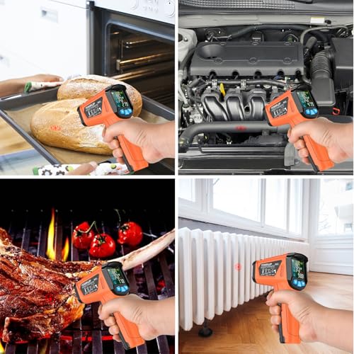Infrared Thermometer Gun, Non Contact Digital Laser Thermometer Temperature Gun with Color LCD for Cooking, Home Repairs, Humidity Measurement, Adjustable Emissivity -58°F to 1472°F(-50~800°C) - color: Orange -58℉~1472℉(-50℃~800℃)