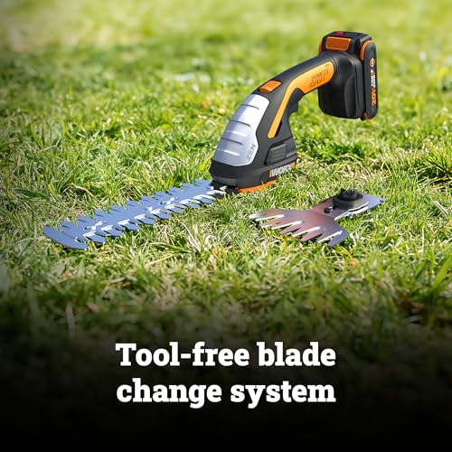 WORX Cordless Grass Shear & Shrub Trimmer, 20V with Extension Pole, WG801.4 | 20V 4" Grass Shear & 8" Shrub Trimmerblades; lightweight 2-lb; extension pole 2.0A battery & chargerincluded; PowerShare. - style: 8" 20V Shrubber Trimmer w/4" Grass Shear/(1)2.