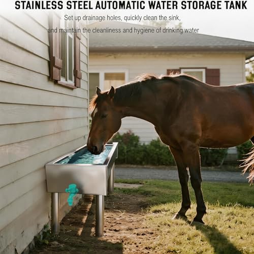 Automatic Livestock Water Trough 25 Gallons/100 Quart Livestock Waterer Animal Stainless Steel Larger Automatic Waterer with Float Valve Kit for Goat Cattle Horse Hog Dog Outdoor - color: 25 Gallons, size: 48.3"L x 13.7"W x 9.8"H
