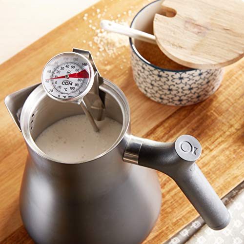 CDN ProAccurate® Instant Read Beverage Frothing Thermometer with Clip for Precise Temperature Measurement, 6.5" Stainless Steel Stem, Easy to Read Display, Black Case (IRB220-F-6.5) - size: 6.5 inch Stem-1.5 inch Magnified Dial