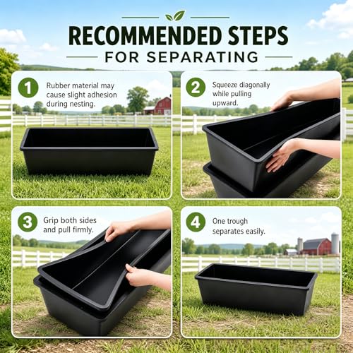 4 Pcs 6.3 Gallon/25 Quart Livestock Water Trough Polypropylene | 29" Long Large Capacity Livestock Feeding Trough for Calves Pig Sheep Horses Alpacas and Goats Farm Animal Feeding - color: Black, size: 6.3 Gallon/25 Quart