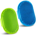 Dog Grooming Brush, Pet Shampoo Bath Brush Dog Grooming Shedding Brush Soothing Massage Rubber Comb with Adjustable Ring Handle for Long Short Haired Dogs and Cats 2pcs - color: Blue & Green