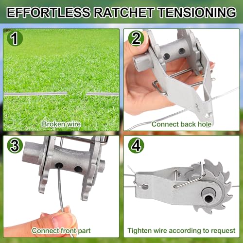 110 Pcs Electric Fence Wire Strainer Kit 10 Heavy Duty Inline Wire Ratchet Tensioner and 100 1/8" Aluminum Crimping Loop Sleeves for Electric Fence Farm Outdoor Garden Yards
