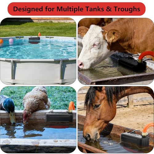 EyGde 2 PCS Water Trough Float Valve for Stock Tank, Includes 3/4" Hose Metal Connectors, PTFE Tape, Automatic Water Level Control Device for Livestock Waterer, Poultry, Cattle, Goat, Pool, Pond