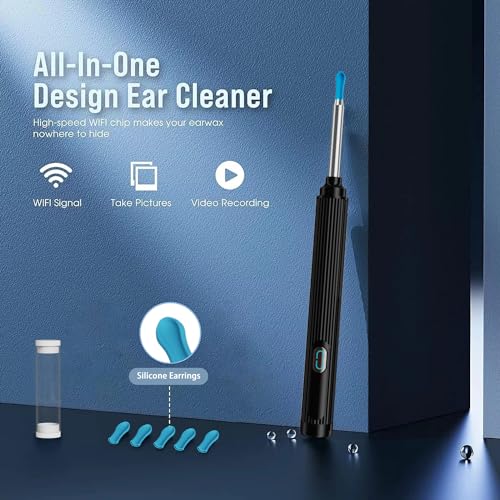 Ear Wax Removal Tool Camera, Wireless Ear Cleaner with 1080P Otoscope & LED Light, Visual Earwax Removal Kit with Soft Silicone Tips, Ear Camera for iOS & Android (Black) - color: Black