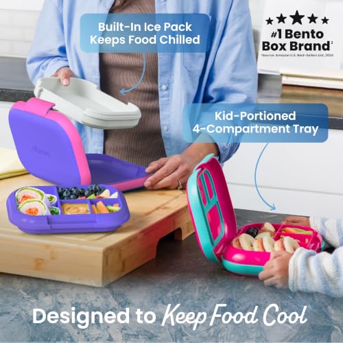 Bentgo Chill Kids 4-Compartment Bento Box Leakproof Lunch Box | Built-In Ice Pack, 3.3 Cup Capacity, BPA-Free, Microwave & Dishwasher Safe Tray, Ideal for Ages 3–7 (Electric Violet) - color: Electric Violet