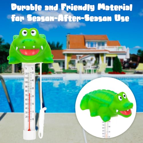 XY-WQ Alligator Floating Pool Thermometer with String, Easy-Read | Large size easy-read scale and included string for swimming pools, spas, hot tubs and ponds.