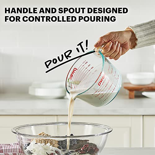 Pyrex 4-Cup Glass Measuring Cup For Baking and Cooking, Dishwasher, Freezer, Microwave, and Preheated Oven Safe, Essential Kitchen Tools (Pack of 2) - size: 4 Cup (Pack of 2)