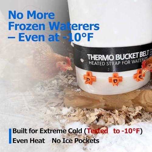 Chicken Waterer Heater Belt 50W, Fits 2-5 Gal Buckets, On<68°F Off>86°F