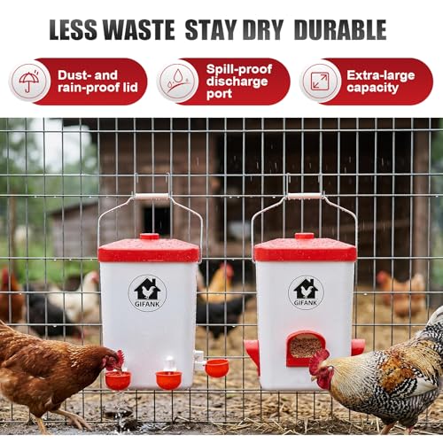 Chicken Automatic Feeder and Waterer Set,Chicken Water Feeder | 3 Gallon,Hanging Chicken Feeder and Waterer Set,with Nipples and Feeding Ports No Waste,Poultry Leg Band - color: Red