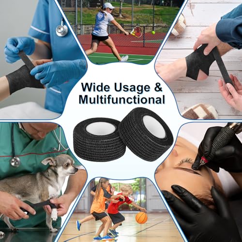 10 Rolls Self-Adhesive Bandages Wraps, Toe Caps & Toe Covers Bandages Set for Sports, Wrist, Ankle, Toes Fingers Protector (Black) - color: Black