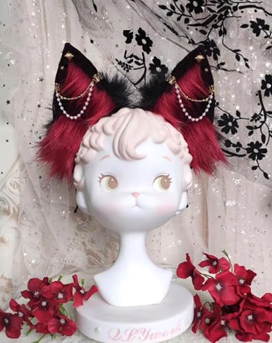 Handmade Wolf Ears Headband Fox Ear Hairband Wolf Cosplay Props - color: Red