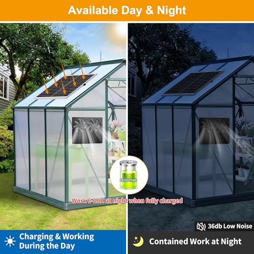 25W Metal Frame Solar Powered Fan with Battery | IP65 Waterproof Solar Exhaust/Intake Fan for Chicken Coop, Greenhouse, Dog House and Shed, Low Noise