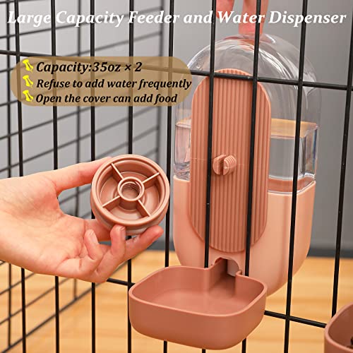 Rabbit Water Dispenser,Bunny Food Bowl,Ferret Feeders Water Bottle for Cage | Hanging Auto Ferret Food Water Dispenser, Auto Gravity Pet Feeder and Waterer Set, Cage Cat Food Bowl Dog Feeding Station - color: Pink
