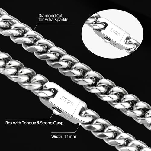 11mm Miami Cuban Link Chain Neckalces for Men Women, 316l Stainless Steel and 925 Sterling Silver Filled, Silver Cuban Mens Necklaces Jewelry Gifts Available In 20/22/24/26/28/30 Inches - style: 12MM-Length 28 Inches