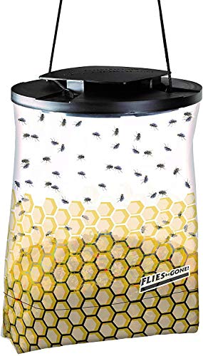 Flies Be Gone Fly Trap – Disposable Outdoor Fly Trap, Protein-Powered Attractant for Farms, Ranches & Patios – Hanging Fly Catcher, Fast Fly Infestation Control for Livestock & Backyards (50-Pack) - size: 50 Traps