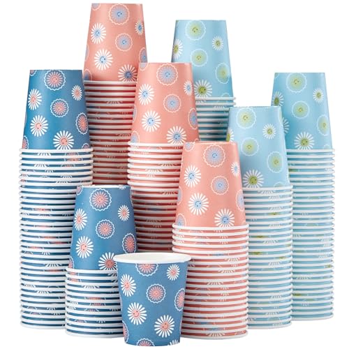 SIUQ 600 Pack 5 oz Paper Cups Disposable Small Bathroom Mouthwash Cups | Daisy Floral Small Paper Cups for Bathroom, Party, Picnic, BBQ, Travel, Espresso Tasting, Sample Drinks, Office, Home - color: Daisy 5oz-600 pack