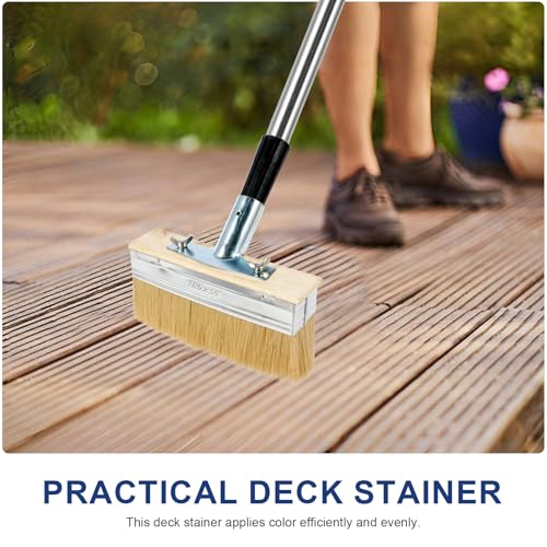 2 Pack Deck Stain Brush Set with 67" Extension Pole, 6.88" Wide Deck Brush | Boar Bristle Blend Paint Brush for Wood Deck, Fence & Wall, Multi-Surface Applicator for Stain, Limewash, Latex Paint - style: 2pcs