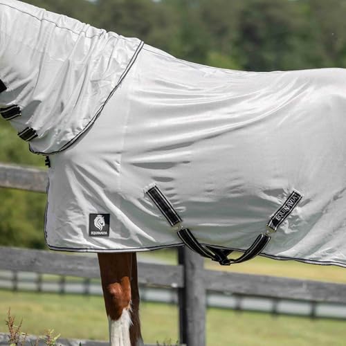 Equinavia Brisk Mesh Horse Fly Sheet with Neck Coverage, UV Protection | Cool Breathable Equine Fly Sheet for Horses, Horse Turnout Sheet Against Pests, Insects and Sun Exposure, Silver Grey - color: Silver Gray, size: 72 in
