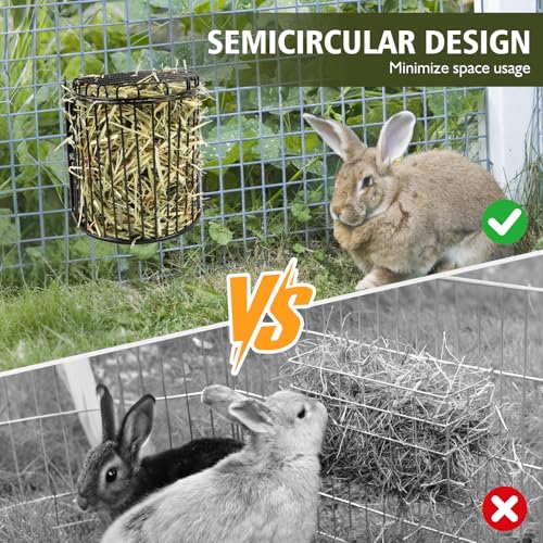 Bunny Hay Feeder, Semicircular Space-Saving Design, Black | Lid Design Helps Keep Hay Clean, Metal Frame Hay Rack for Rabbits, Guinea Pigs, Bunny, Chinchillas & Small Animals - size: Semicircular feeder