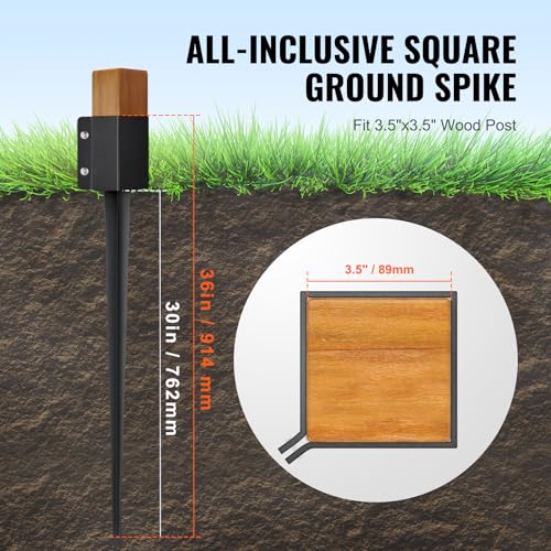 VEVOR Fence Post Anchor, 8 Pack 36 x 4 x 4 Inches Outer Diameter (Inner Diameter 3.5 x3.5 Inches) Ground Spike, Metal Black Powder Coated Post Stake Ground, for Mailbox Deck Garden Railing - size: 36 x 4 x 4 Inches