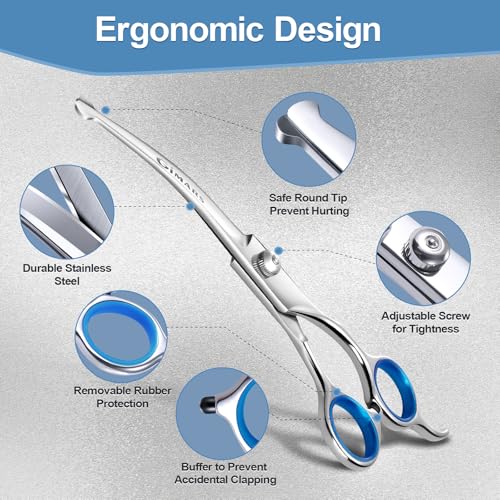 Gimars Titanium Coated Professional 6 in 1 4CR Stainless Steel Dog Grooming Scissors with Safety Round Tip, Heavy Duty Pet Grooming Scissor for Dogs, Cats and Other Animals - style: Professional Blue 6 in 1
