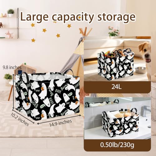 NTAO Gift Storage Basket Empty for Halloween, Storage Bin with Handles, Room Decor, Book Box(Black Ghost Boo) - color: Black Ghost Boo
