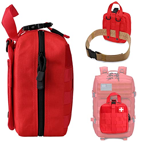 LIVANS 1000D First Aid Bag Empty, Medical Ifak Pouch for Emergency & EMT | Molle Compatible, Rip-Away & Quick-Release Design, Versatile for Tactical, Camping, Hiking and Travel - color: Red(7.1"l X 3.5"w X 8"h)
