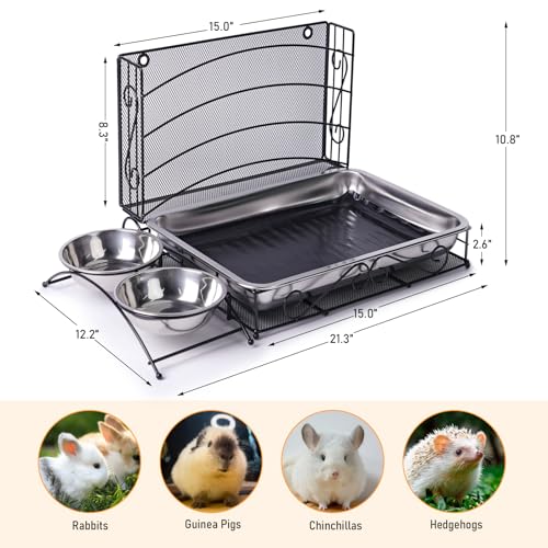 3 In1 Rabbit Hay Feeder with Litter Box Metal Bunny Feeder | Bunny Litter Box, Hay Feeding with Water Food Bowls, Litter Box For Guinea Pig Rabbit Chinchillas Small Animals