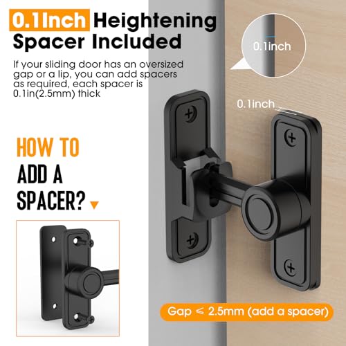 Sliding Barn Door Lock, 90 Degree Locks, 2 Pack-Black | Flip Gate Latches for Garden, Bathroom, Outdoor, Garage, Window, Barn Doors - color: 2 Pack-Black