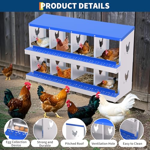 Garvee Chicken Nesting Box, 8 Compartment Nesting Boxes for Chickens, Easy to Clean and Install, Chicken Laying Boxes for Chicken Coop to Protect Eggs, Blue - color: blue, size: 8 holes