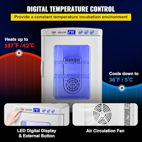 Happybuy White Reptile Incubator 25L Scientific Lab Incubator Digital Incubator Cooling and Heating 5-42°C Reptile Egg Incubator 12V/110V Work for Small Reptiles - color: White