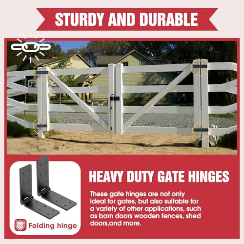 Heavy Duty Gate Hinges – 270° Fold-Flat, Rust-Proof Black Iron (2PC) | Heavy duty gate hinges with 270° flat-fold for tight spaces; outdoor hinges for wood gates, sheds, and garage doors