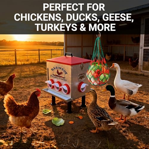 10Gal 55lb Automatic Chicken Feeder, 8 Port No Waste Chicken Feeders Rat-Proof Large Metal Poultry Feeder with Window & Catchment Tray, Adjustable Legs Waterproof Rust-Proof for Coop Outdoors