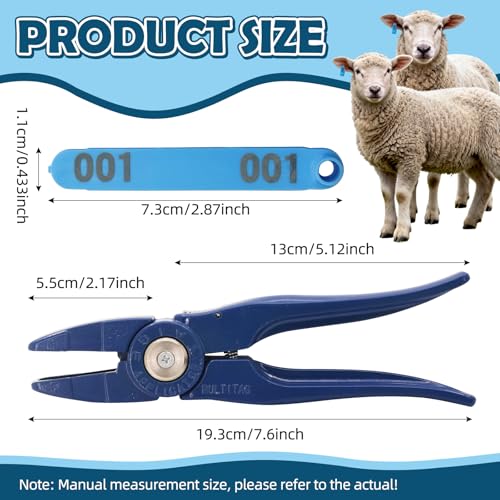 100PCS Livestock Ear Tags Sheep Goat 001-100 Numbered with Applicator Kit | with Punch Plier Tool, Laser Printed Plastic Tags for Goats Sheep Pigs Farm Herd Management Identification (Blue) - color: Blue