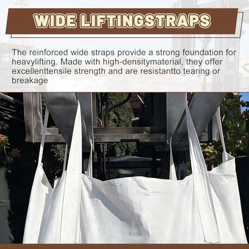 Heavy Duty Bulk Bags 320 Gallon, Duffle Top, Pack of 5 | White Woven Polypropylene FIBC Bulk Bags for Construction, Demolition, Mining & Landscaping, Holds up to 2860lbs - size: 5 Pack / MAX LOAD:2860 LBS