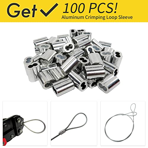 1/16 Wire Rope, 200FT 304 Stainless Steel Cable with 100Pcs Crimp Sleeves, Aircraft Grade, 7x7 Strand, 368lbs Breaking Strength, for Garden Trellis, Clothesline, Railing,Trellis - size: 200 ft